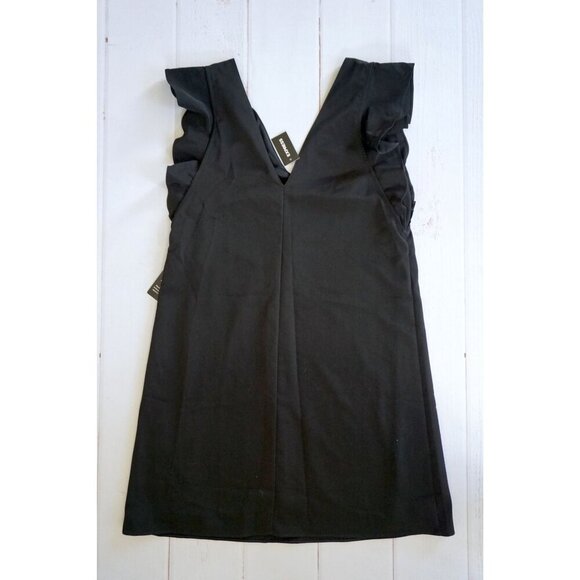 Express V Neck Ruffle Short Sleeve Shift Dress Black Lined - Size XS, NWT - Picture 7 of 10